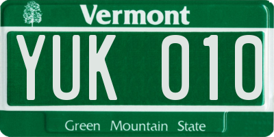 VT license plate YUK010