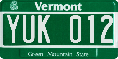 VT license plate YUK012
