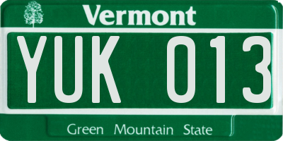VT license plate YUK013