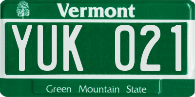 VT license plate YUK021