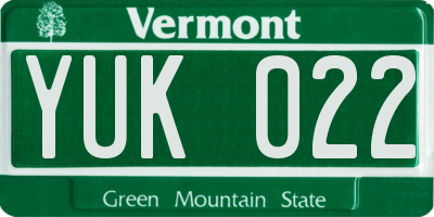 VT license plate YUK022