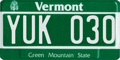 VT license plate YUK030