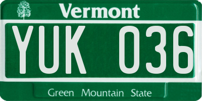 VT license plate YUK036
