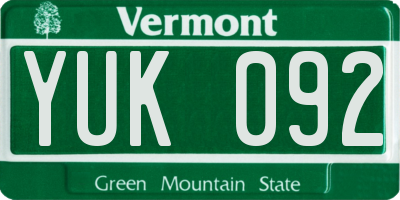 VT license plate YUK092