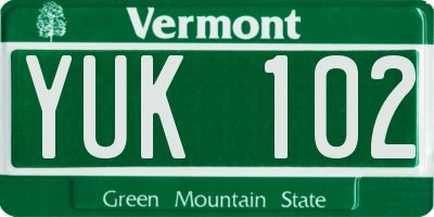 VT license plate YUK102