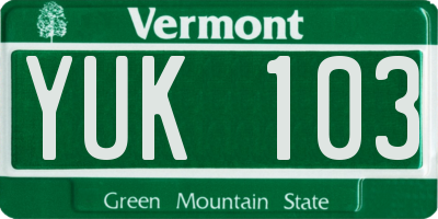 VT license plate YUK103