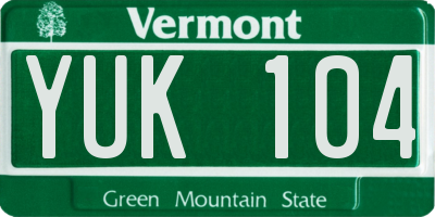 VT license plate YUK104