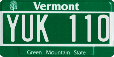 VT license plate YUK110
