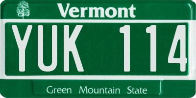 VT license plate YUK114