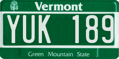 VT license plate YUK189