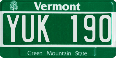 VT license plate YUK190