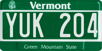 VT license plate YUK204