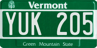 VT license plate YUK205