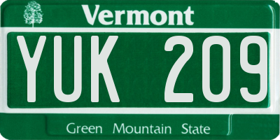 VT license plate YUK209