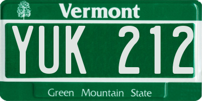 VT license plate YUK212