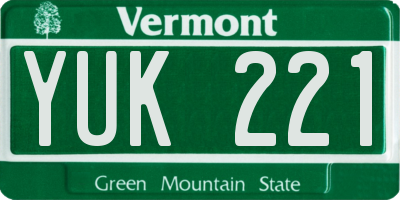 VT license plate YUK221