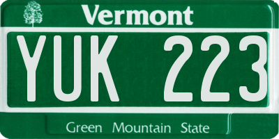 VT license plate YUK223