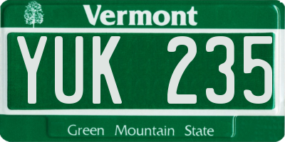 VT license plate YUK235