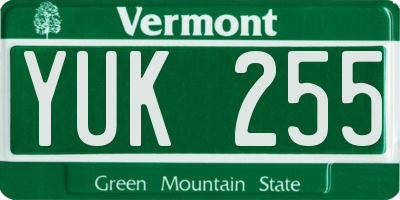 VT license plate YUK255