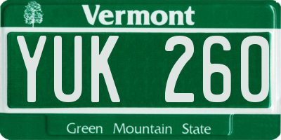 VT license plate YUK260