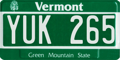 VT license plate YUK265