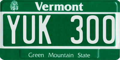 VT license plate YUK300