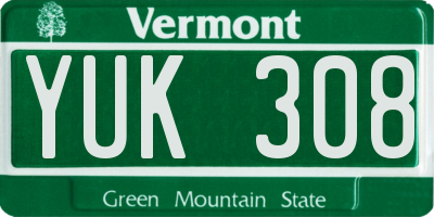 VT license plate YUK308