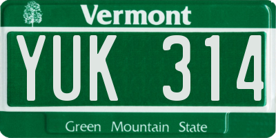 VT license plate YUK314