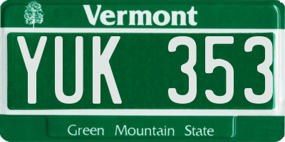 VT license plate YUK353
