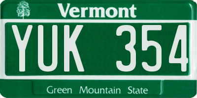 VT license plate YUK354