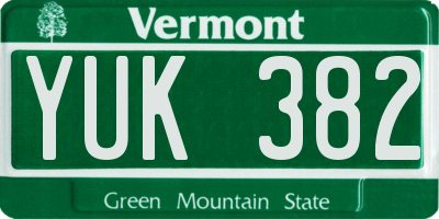 VT license plate YUK382