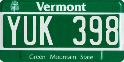 VT license plate YUK398
