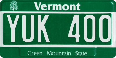VT license plate YUK400