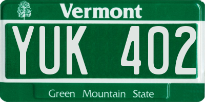 VT license plate YUK402