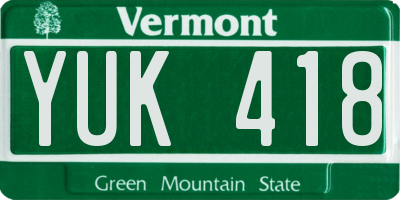 VT license plate YUK418