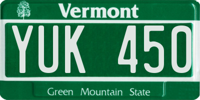 VT license plate YUK450