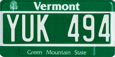 VT license plate YUK494