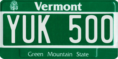 VT license plate YUK500