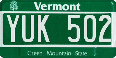 VT license plate YUK502