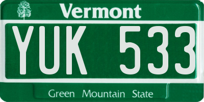 VT license plate YUK533