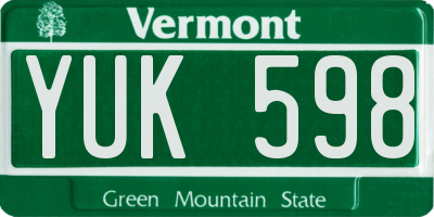 VT license plate YUK598