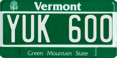 VT license plate YUK600