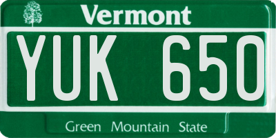 VT license plate YUK650