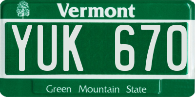 VT license plate YUK670