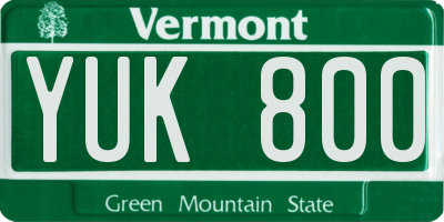 VT license plate YUK800
