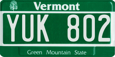 VT license plate YUK802