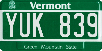 VT license plate YUK839