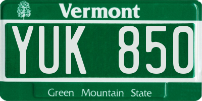 VT license plate YUK850