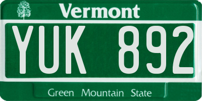 VT license plate YUK892
