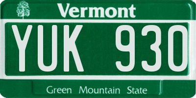VT license plate YUK930